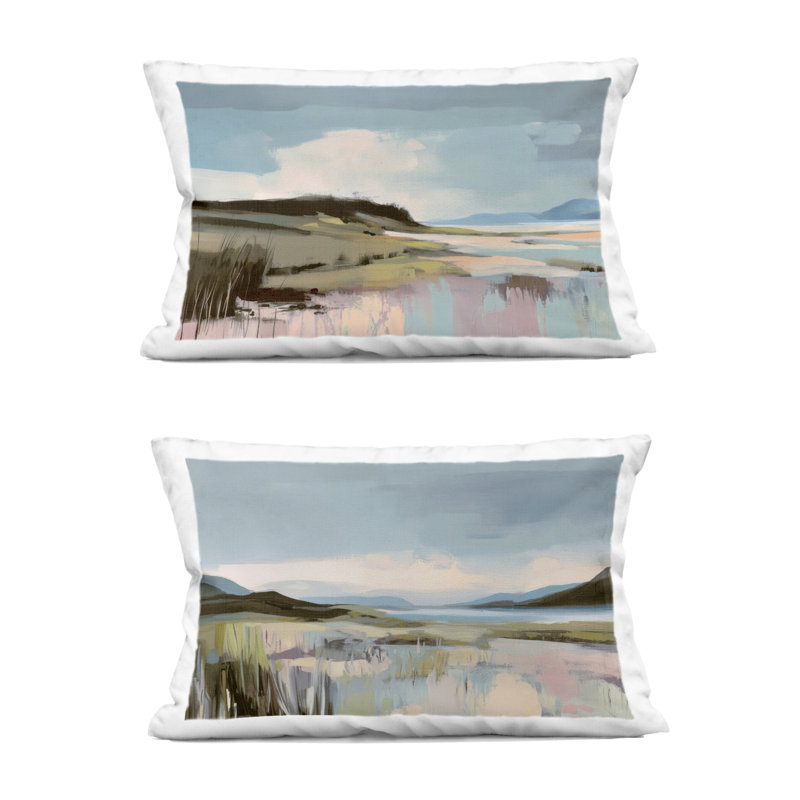 Ensemble de 2 coussins décoratifs imprimés Verdant Coastal Waters par Elara Yasna