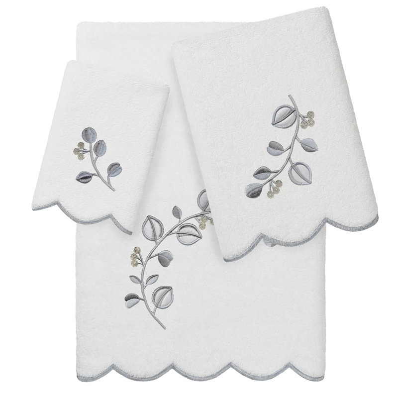  Ensemble de serviettes 100% coton turc WILD BRANCH 2PC, Blanc / Gris, Serviettes à doigts - paquet de 2