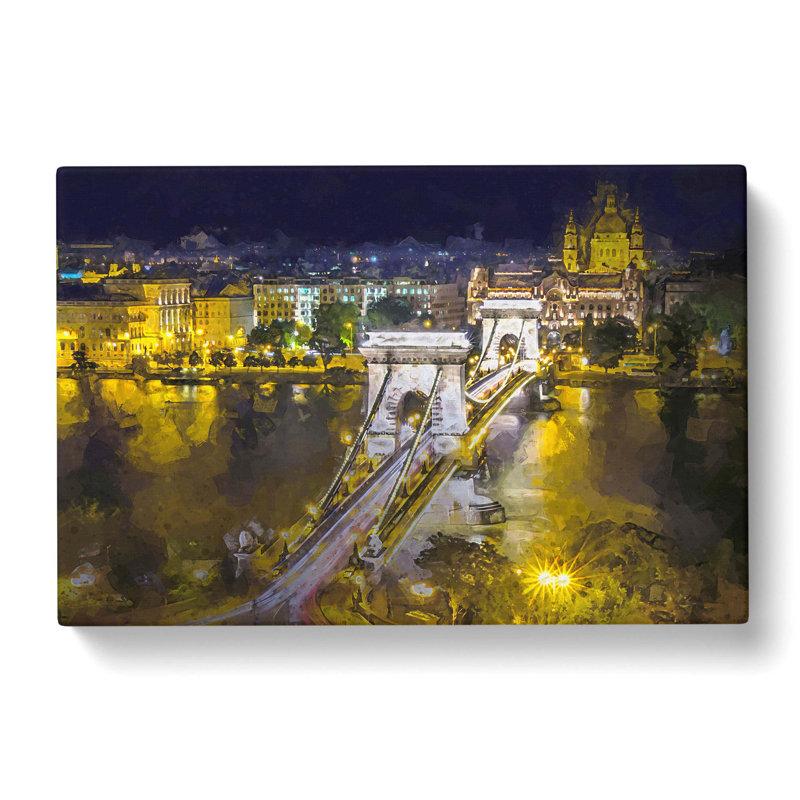 Chain Bridge In Budapest Hungary In Abstract - Wrapped Canvas Print, 60cm H x 91cm W x 3cm D
