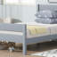 Twin Bed With Headboard And Footboard, Rubber Wood, Grey, Space-Saving Design For Modern Bedrooms
