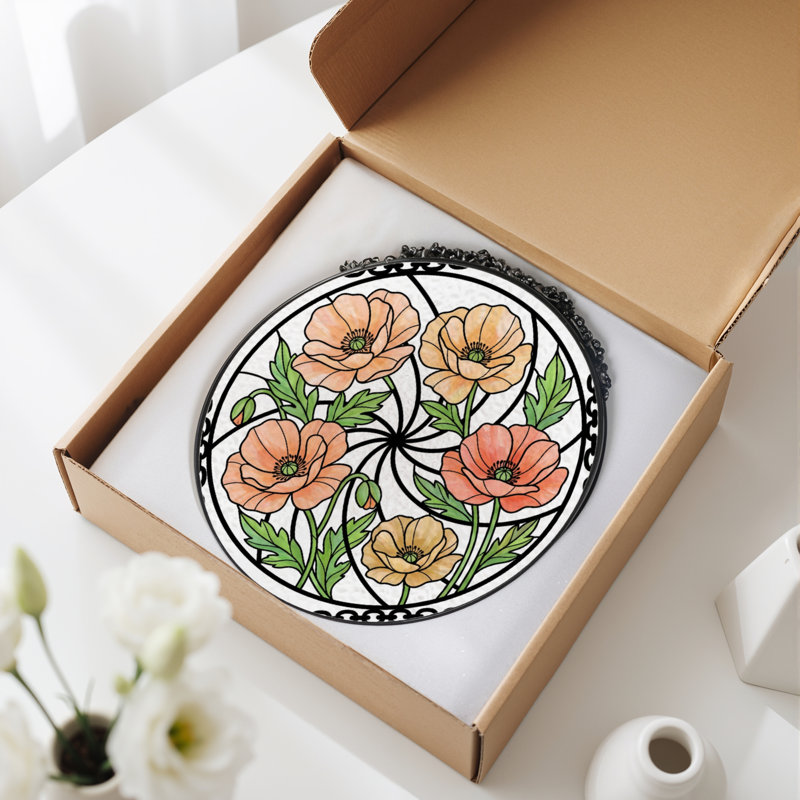 Panneau de vitrail floral coquelicot 12 "H 12", H 12 po x l 12 po