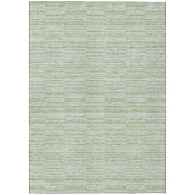 3' X 5' Sage And Green Striped Washable Indoor Outdoor Area Rug