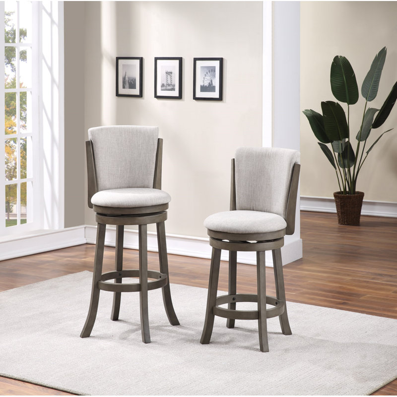 Upholstered Counter Stool with Solid Wood Frame, Counter Stool (24" Seat Height) , Gray Fabric/Antique Gray Frame