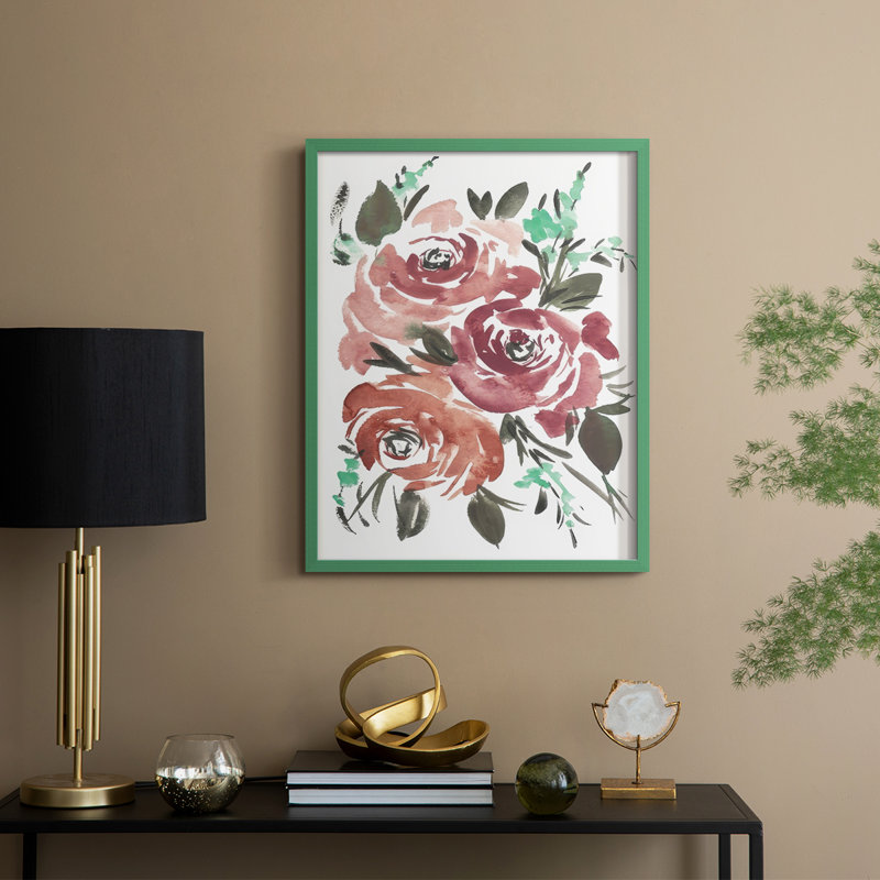 «Lovely Roses I», reproduction encadrée - bois massif, Vert, H 11 po x l 9 po