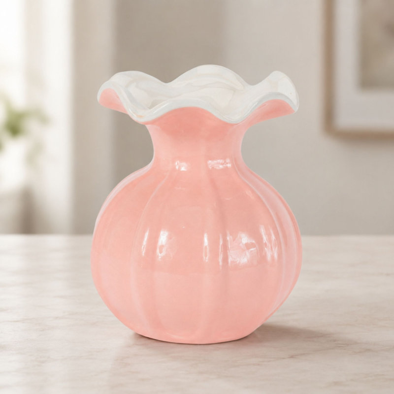 Vase côtelé à volants (ensemble de 2), H 5,25 po, Rose