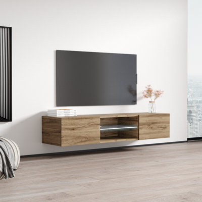 Fly 63" Modern Floating Wall Mounted TV Stand with LED Lighting, High Gloss Finish