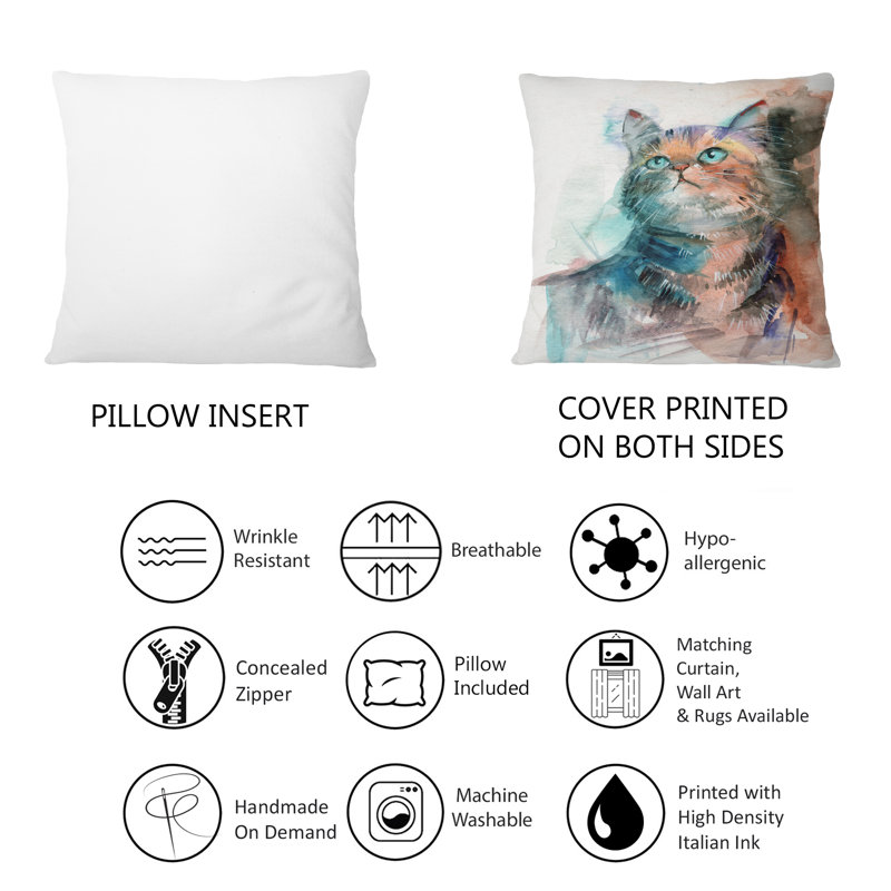 Petit chat gris aux yeux bleus - Coussin décoratif traditionnel imprimé 1