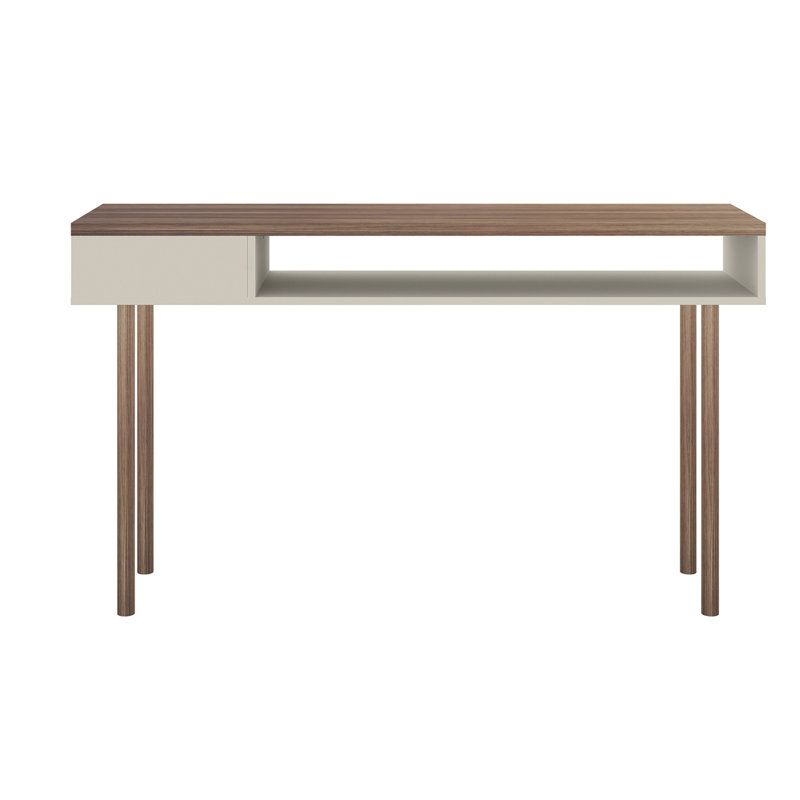 Windsor 47" Scandinavian Modern Console Table with 2 Shelves in Off White, Off White/Nature
