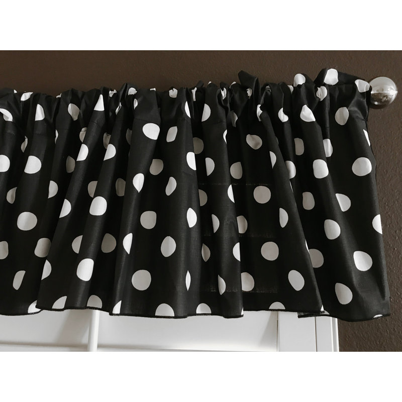 Chrisman Cotton Blend Polka Dots Tailored Window Valance, 58" W x 18" L, Black/White