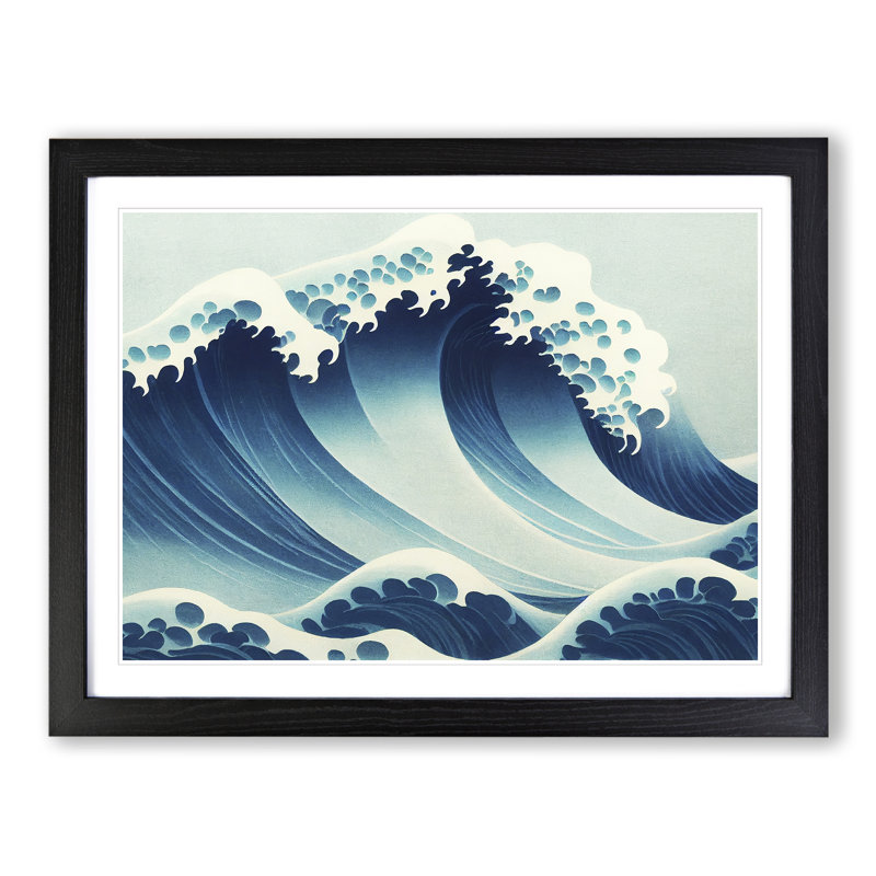 XH1022-1330X Beautiful Japanese Wave - Single Picture Frame Print, 46cm H x 64cm W x 2cm D, Black Framed