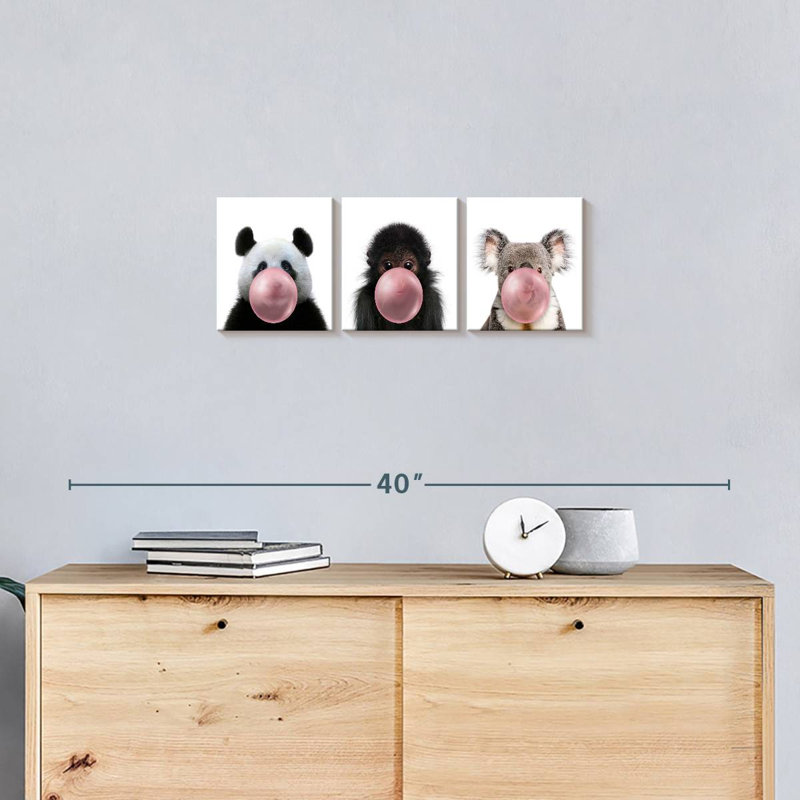 «Furry Friends», ensemble de 3 gommes à bulles sur toile, H 26 po x l 8 po