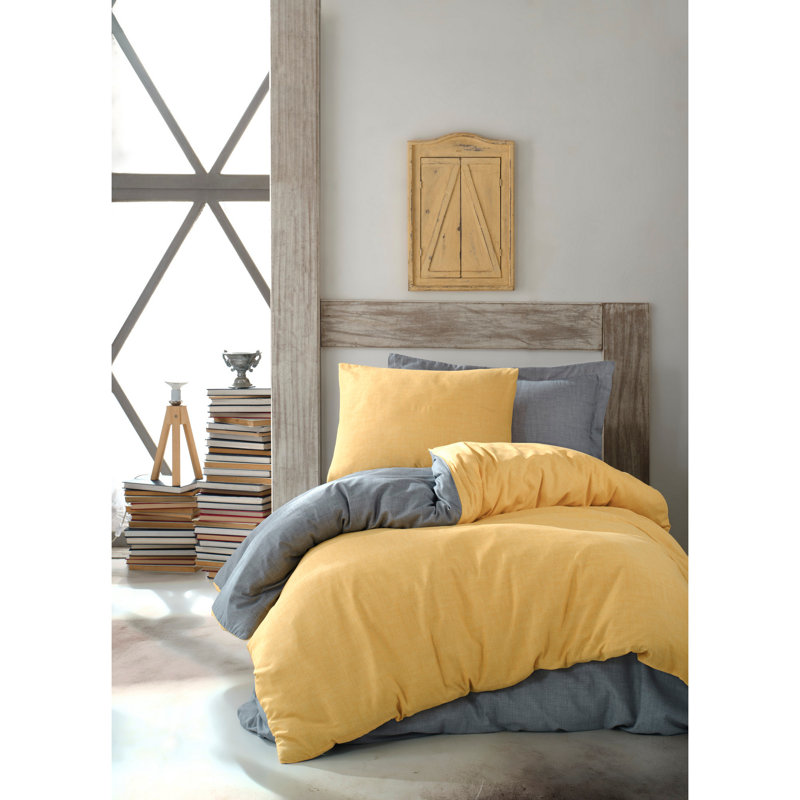 Ensemble de housse de couette en mélange de coton Gicel, Housse de couette 61 po x 87 po + 1 taie d'oreille, Jaune