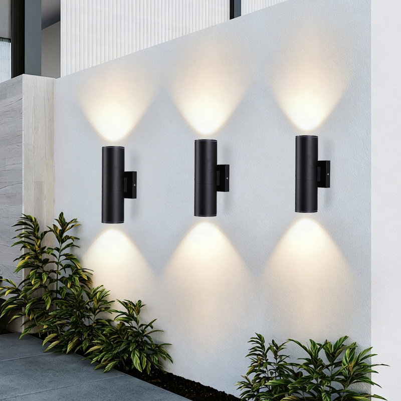 Black Cylinder Outdoor Wall Light Waterproof Aluminum - 4 Pack, Set of 4