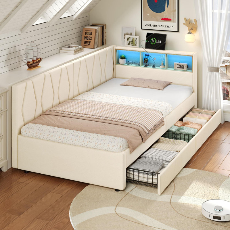 Upholstered Storage Bed, Beige