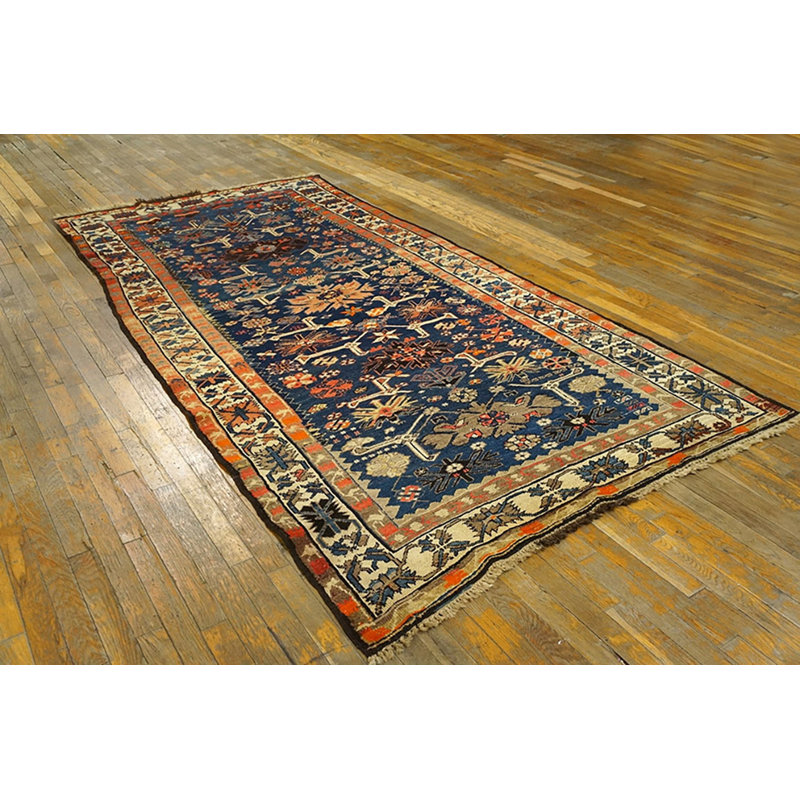Antique Caucasian Allover Geometric Wool Hand Knotted Pile Blue 1900s Rug