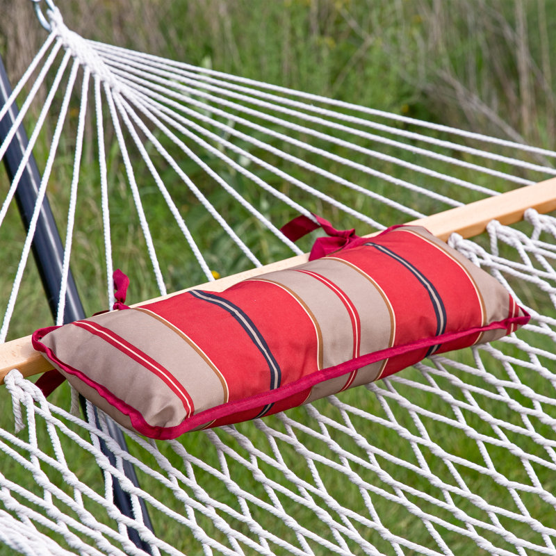 2-Person Polyester Rope Hammock and stand set with Removable Quilted Pad and Pillow - Awning Stipe, Awning Stripe