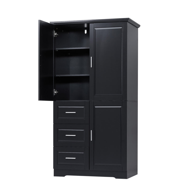 Tall And Wide Storage Cabinet With Doors For Bathroom/Office, Black