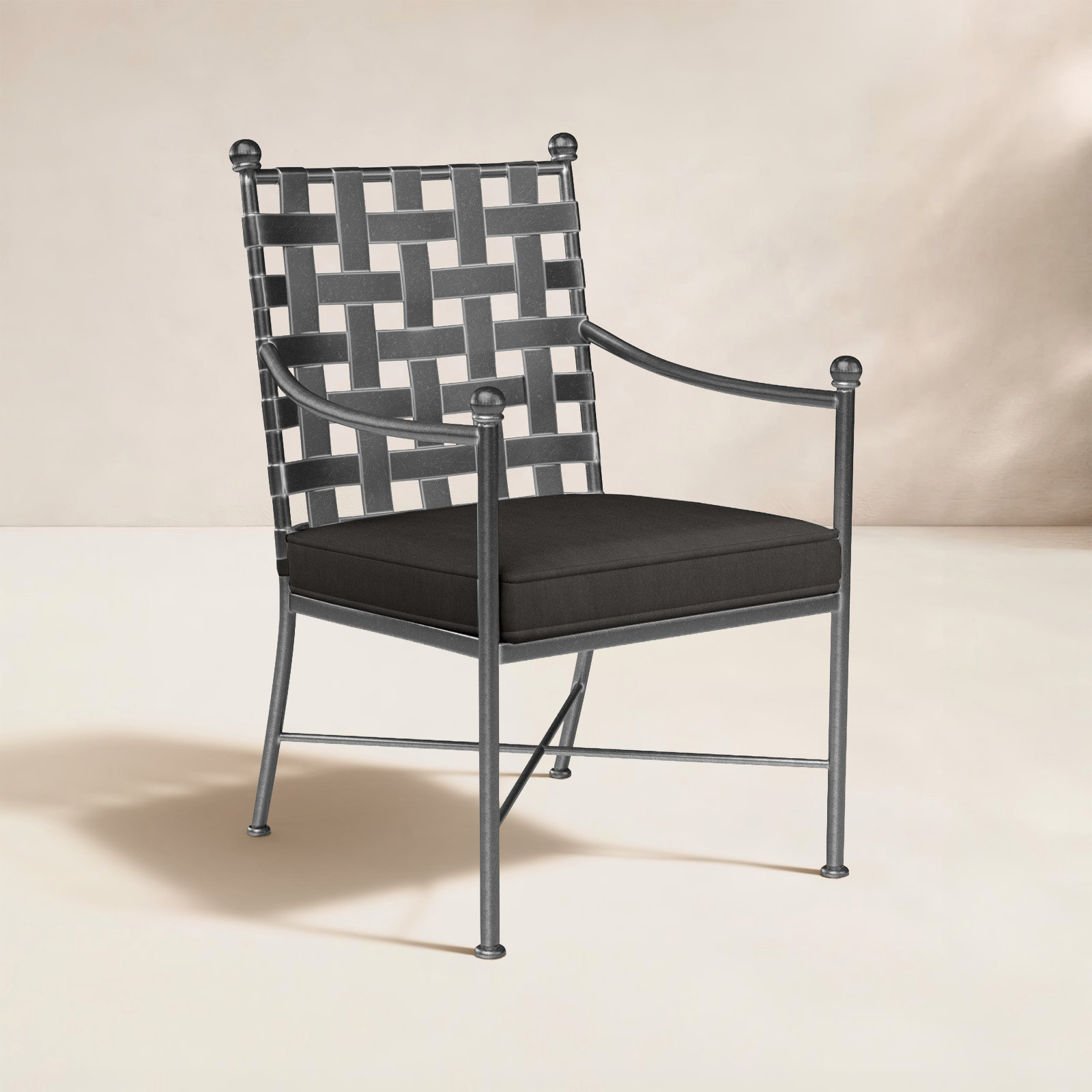 Lucier Premium All-Weather Wicker Outdoor Dining Armchair with Sunbrella® Cushion, Spectrum Carbon Sunbrella® Plainweave