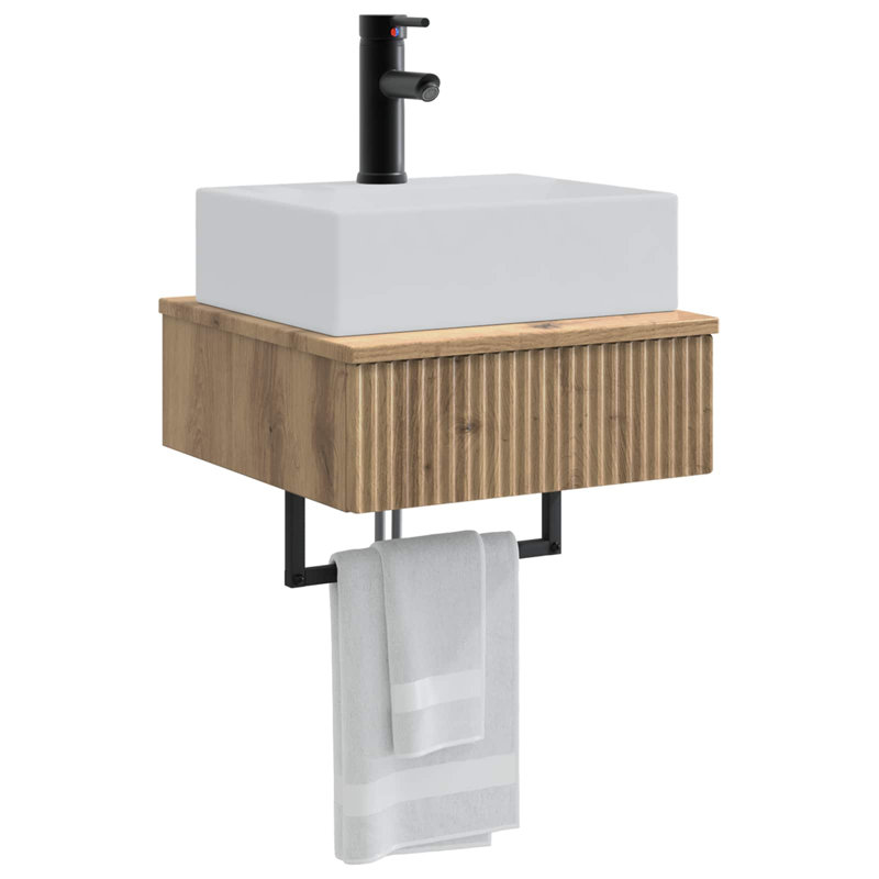 Single Bathroom Vanity with Ceramic Basin, Artisan Oak