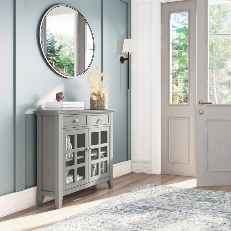 Fog Grey Solid Wood Transitional Storage Cabinet with Adjustable Shelving