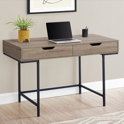 Contemporary Home Office Computer Desk With Storage Drawers, Black Metal Frame, And Spacious Work Surface For Modern Efficiency.