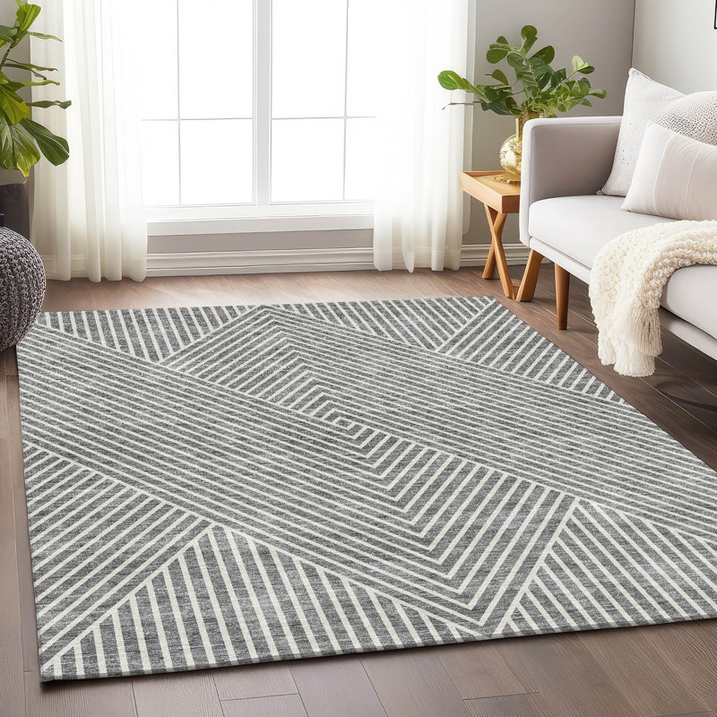 Premium Machine Washable Prisco Gray Rug, Rectangle 9' x 12'