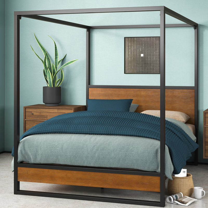 Talulah Metal & Wood Platform Bed frame with Canopy Frame, Kingsize (5')