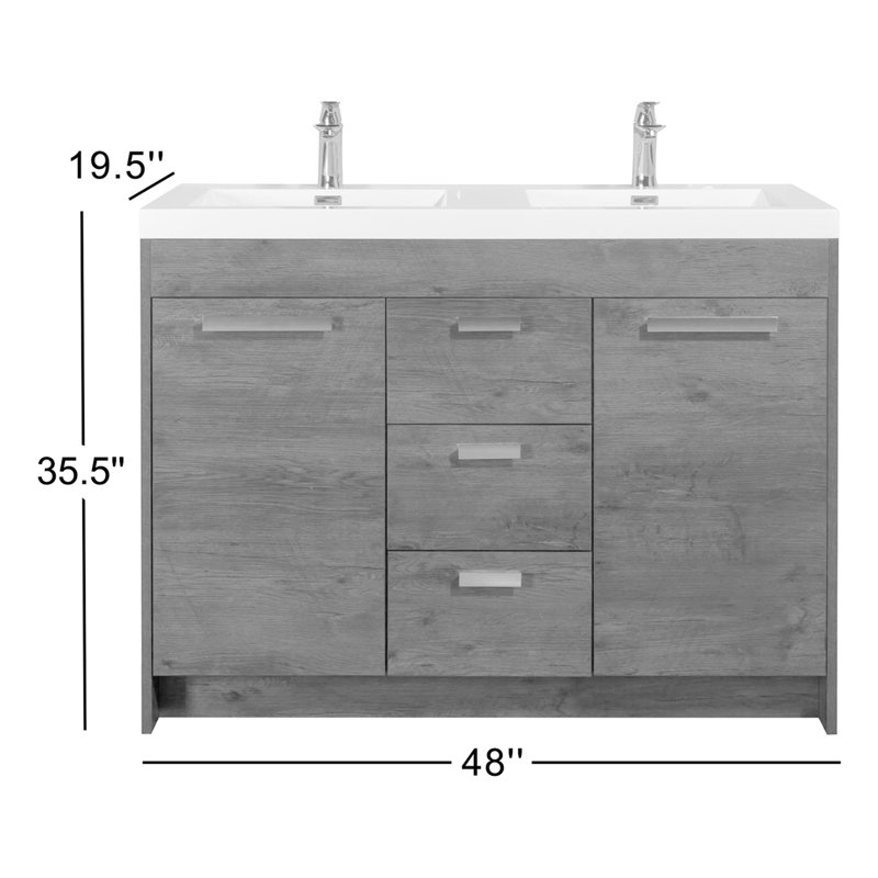 Ensemble de meuble-lavabo double 48 po Wauconda, Chrome chrome, Chêne naturel