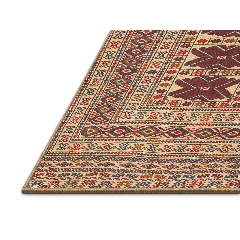 Tapis traditionnel brun / beige / rouge, Rectangle 2 pi x 3 pi