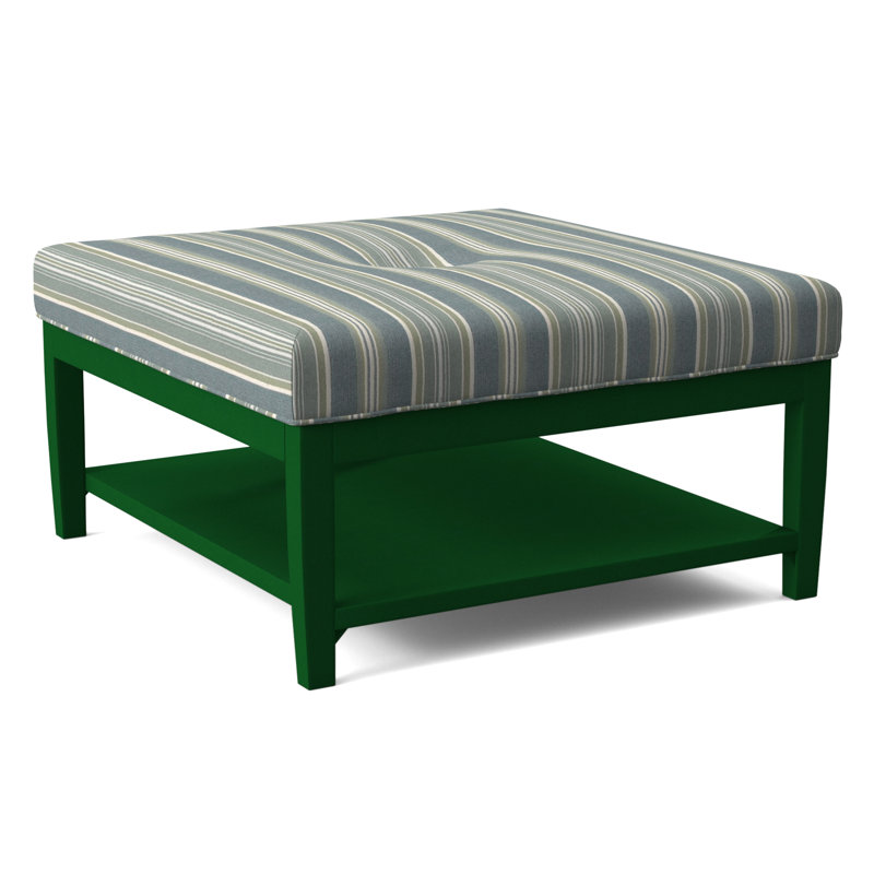 Hammond Square Ottoman, Green and Blue Stripe; 0252-54, Nickel Finish