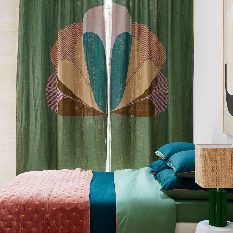 Room Darkening Curtains, Green/Pink