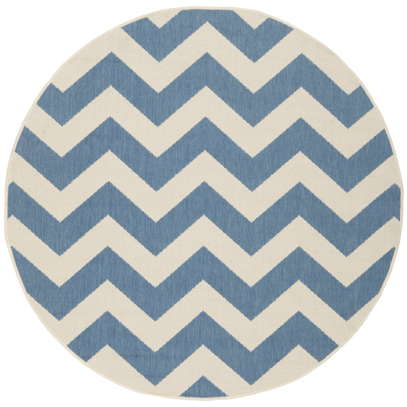 Arneshia Chevron Blue/Beige Indoor / Outdoor Area Indoor/Outdoor Area Rug, Round 5'3"