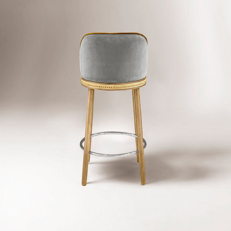 Tabouret de bar et de comptoir Alma, Brouillard, Nickel poli, Tabouret de comptoir (siège d'une hauteur de 27 p