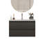 Combinaison de meuble-lavabo mural 32 po, brun et noir, bois massif, façades de tiroirs arrondies, conception sans poignée