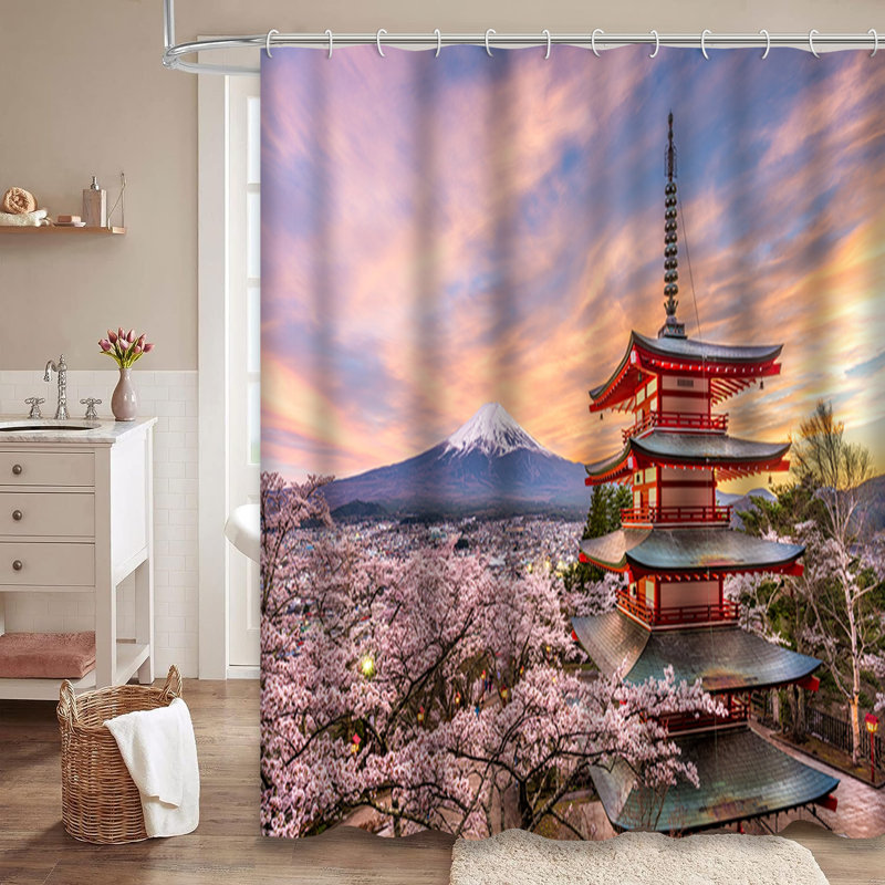 Rideau de douche japonais avec 12 crochets, L 72 po x l 84 po