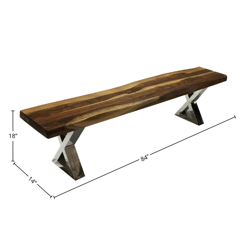 Banc en bois Freitas Sheesham, H 18 po x l 84 po x P 14 po, Brun / chrome