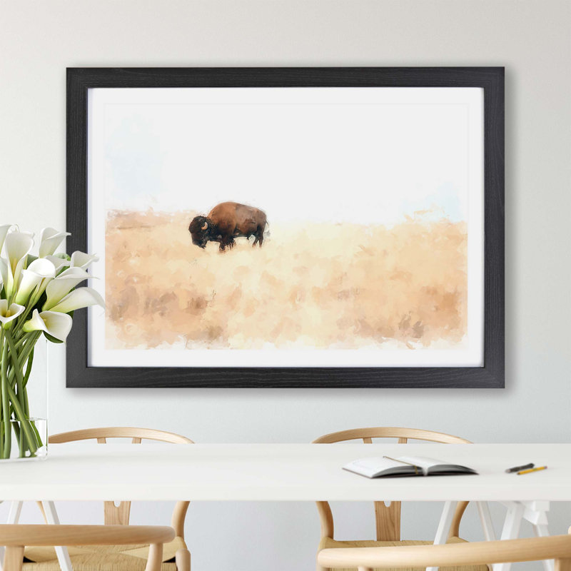 Wandering Bison - Framed Print, 33cm H x 45cm W x 2cm D, Black