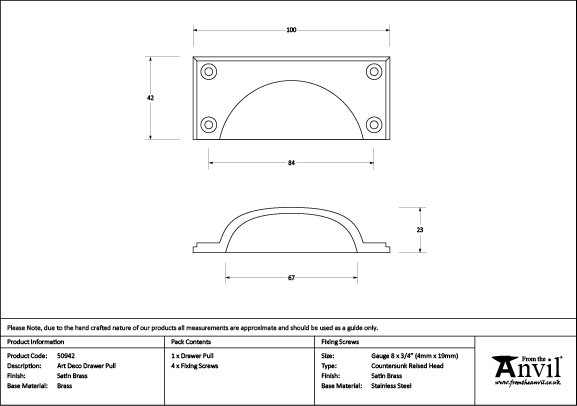 3.3 cm centre Bin Pull, Satin Brass