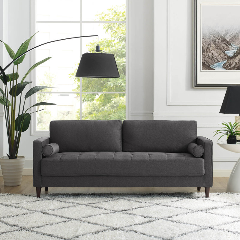 Garren 75.6'' Square Arm Tufted Sofa, Heather Gray Linen