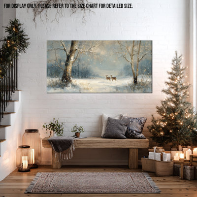 Art mural grand paysage d'hiver - art mural sur toile scène d'hiver, décorations murales de Noël naturelles pour le salon, peinture d'arbre d'hiver pour la décoration intérieure, impressions sur toile encadrées, 30 po x 60 po