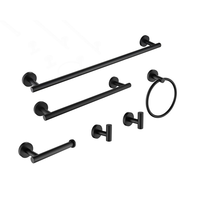 6 Piece Stainless Steel Bathroom Towel Rack Set Wall Mount, Matte Black