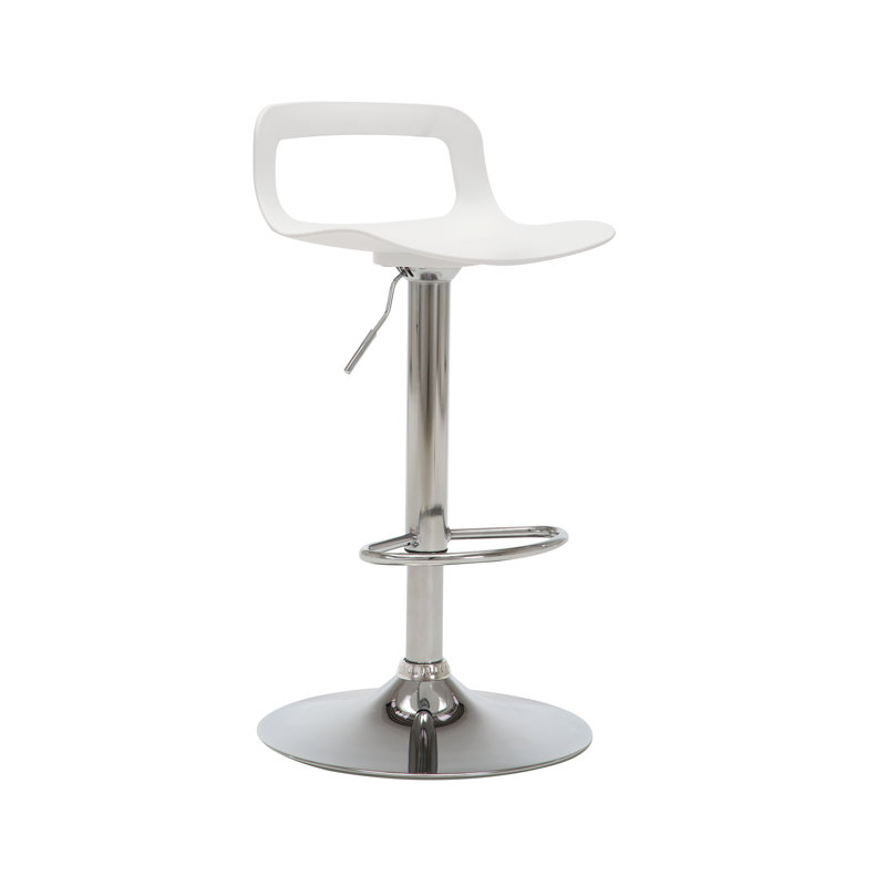 Tabouret tournant à hauteur réglable Vahig avec structure en métal, ensemble de 4, Siège blanc / cadre argenté