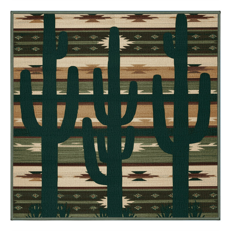 Washable Saguaro Cactus Southwestern Area Rug, Square 8'