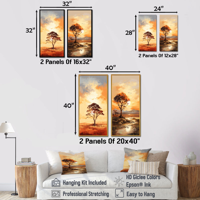 «African Tree Essence», ensemble de 2 reproductions d'art sur toile, Cadre flottant blanc, H 40 po x l 41 po