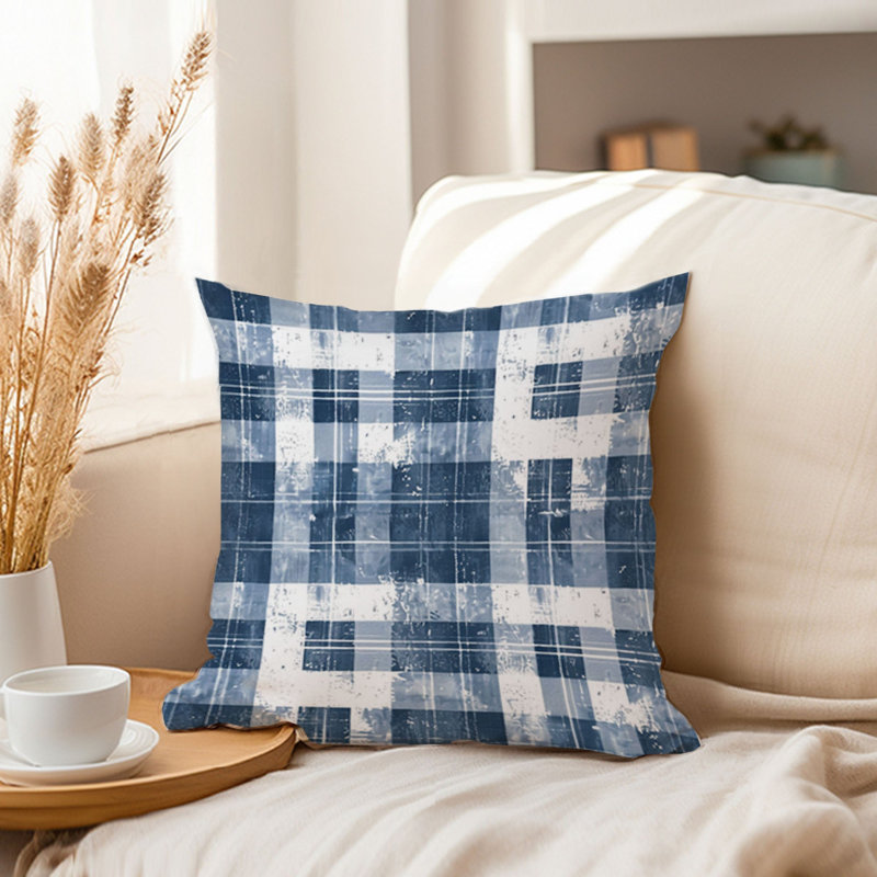 Abstract Blue Plaid Pattern II Modern, 20"H x 20"W