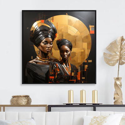 Cubism Black And Gold African Mother  III - African American Woman Wall Art