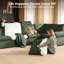 Canapé d'angle 4 places moderne et modulable avec fauteuil inclinable électrique, console et pouf de rangement, en tissu velours côtelé, vert.-1516700916