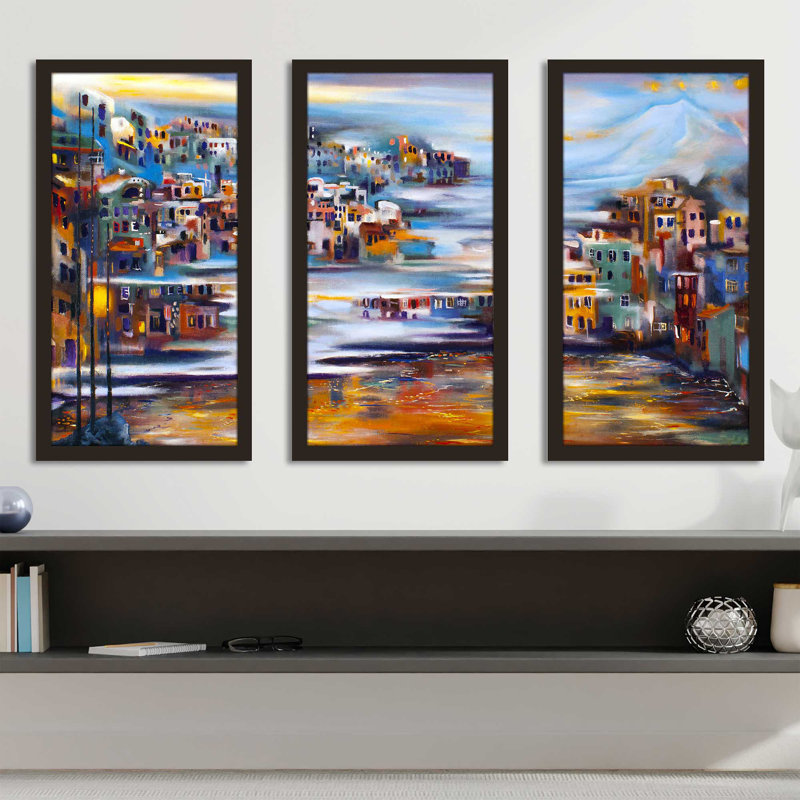 "Méditerranée abstraite", reproduction sur acrylique 3 pièces, H 33,5 po x l 52,5 po x P 1 po