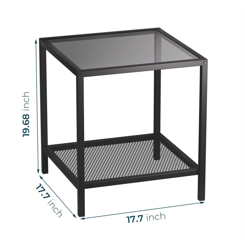 Table de bout unique en verre noir - rangement à 2 niveaux, assemblage facile, design minimaliste, Noir, Noir mat