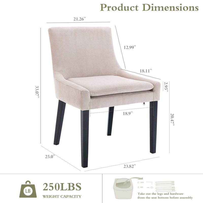 Chaise d'appoint rembourrée en velours côtelé Demarrion, Beige